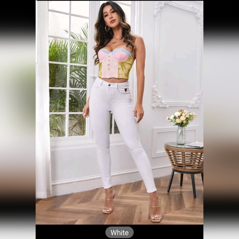 SHEIN Unity High Waist Patch Detail Skinny Jeans